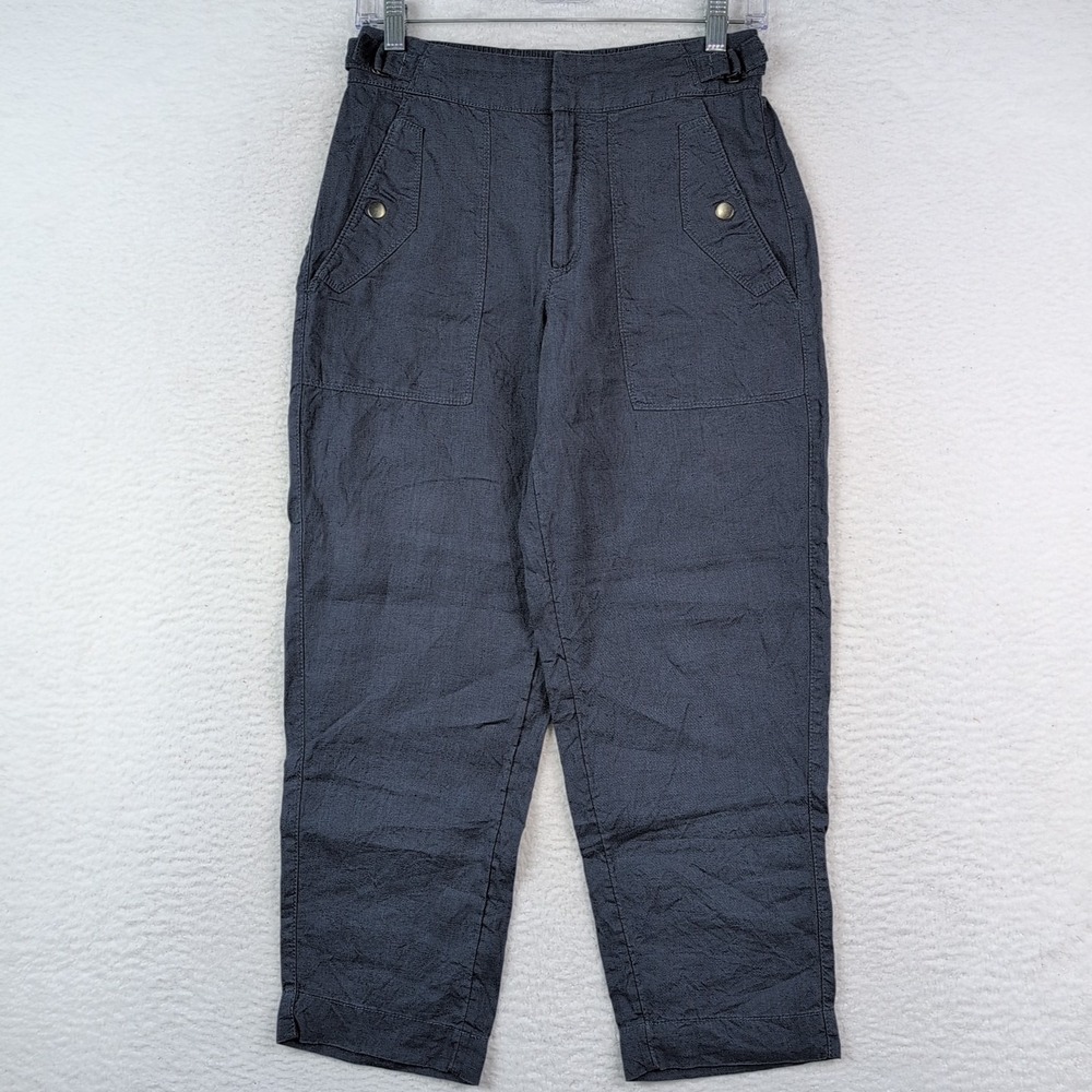 Athleta Voyager Linen Pants Women's Size 2 PETITE Granite Blue Cropped